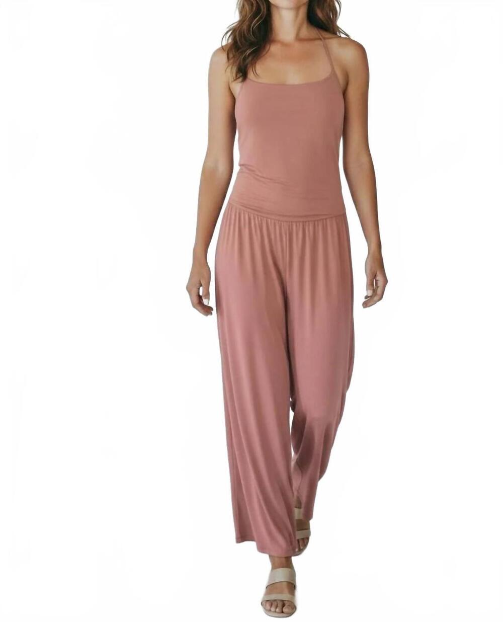 NEW DEX strappy knit wide leg jumpsuit in mauve